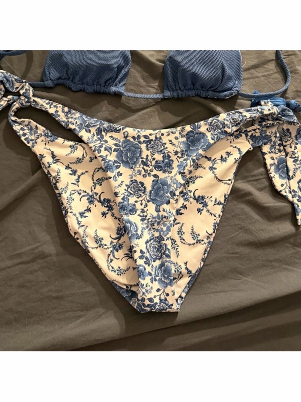 Blue Floral Tie-Side Bikini Bottom